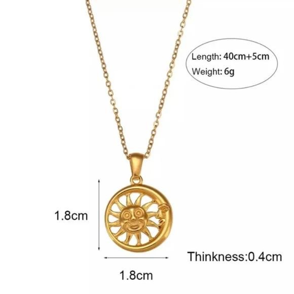 New Sun & Moon 18K Gold Pendant Necklace, NICE NECKLACE, CUTE NECKLACE - Picture 6 of 6